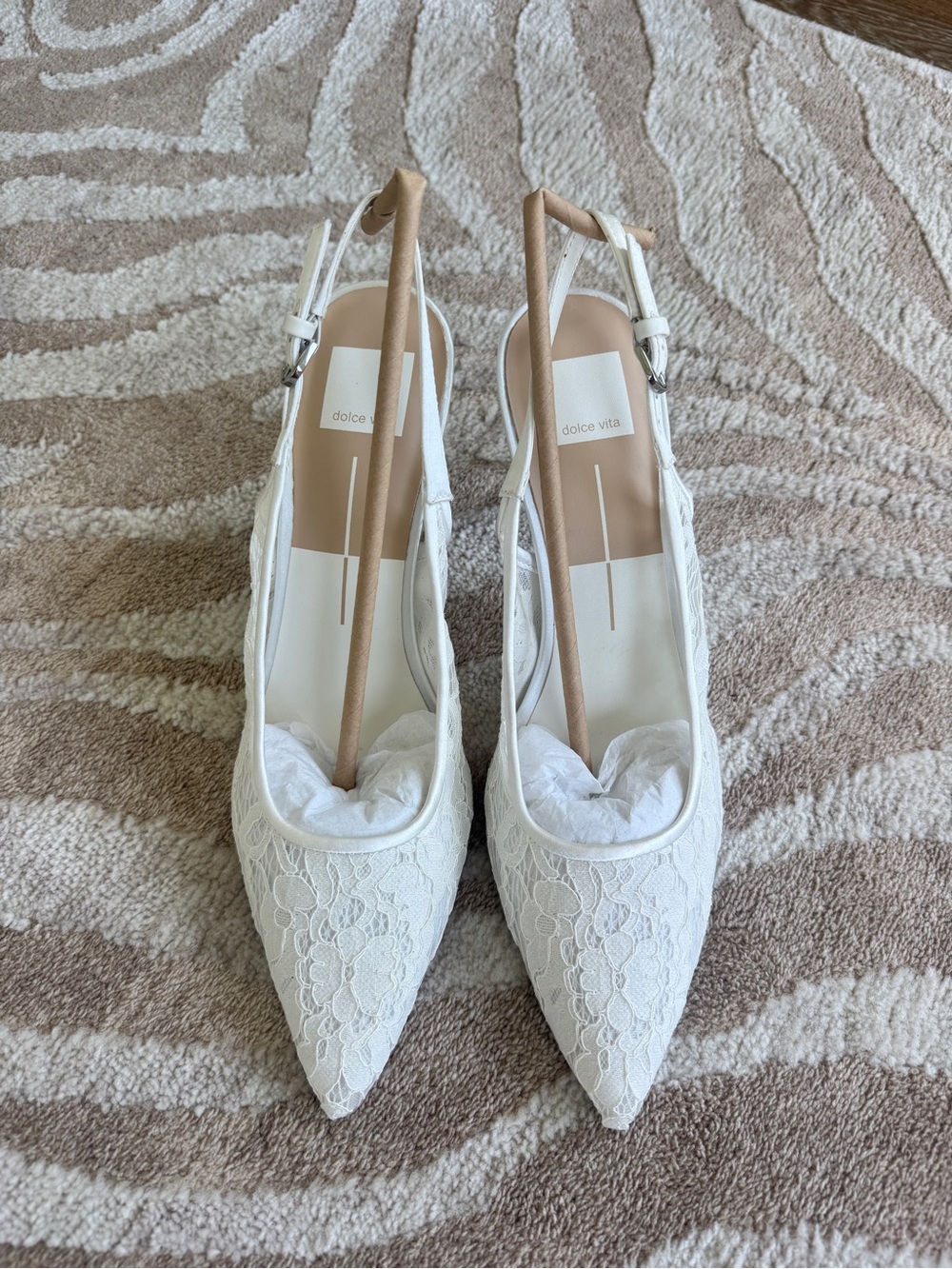 Dolce Vita White Lace Pointed Slingback Heels
